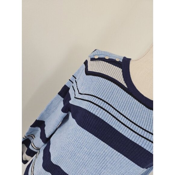 Investments Blue Striped Ribbed Knit Pullover Sweater Color Block Studded 1X - Picture 3 of 9